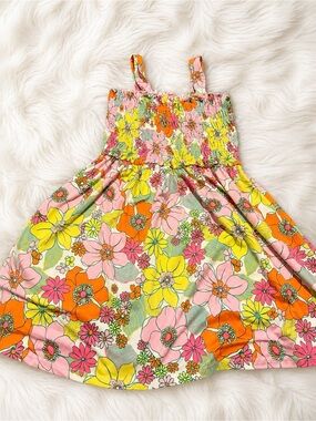Zunie Girl Floral Smocked Sundress Girls Size S (6/6X) Pink Yellow Summer Dress